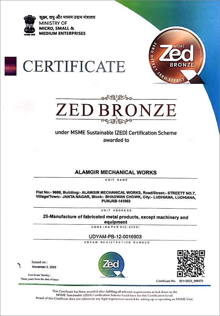 alamgir fasteners ZED Certificate